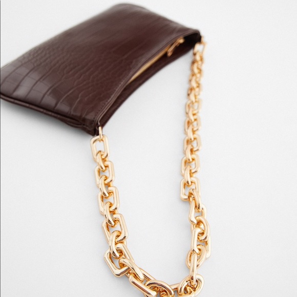 Zara Burgundy Brown Fall Chain Strap Animal Embossed Shoulder Bag - Picture 12 of 15